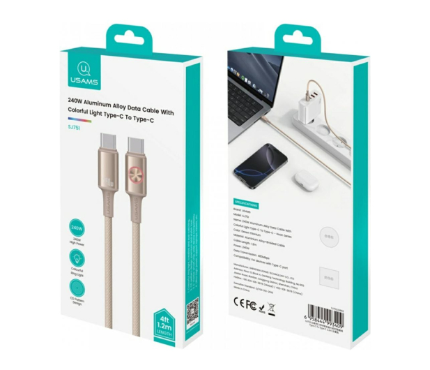 USAMS Kabel 240W USB-C do USB-C 1,2m tytanowy - 1569136 - zdjęcie 3